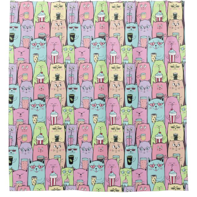 Adorable Cat Pattern Shower Curtain (Front)