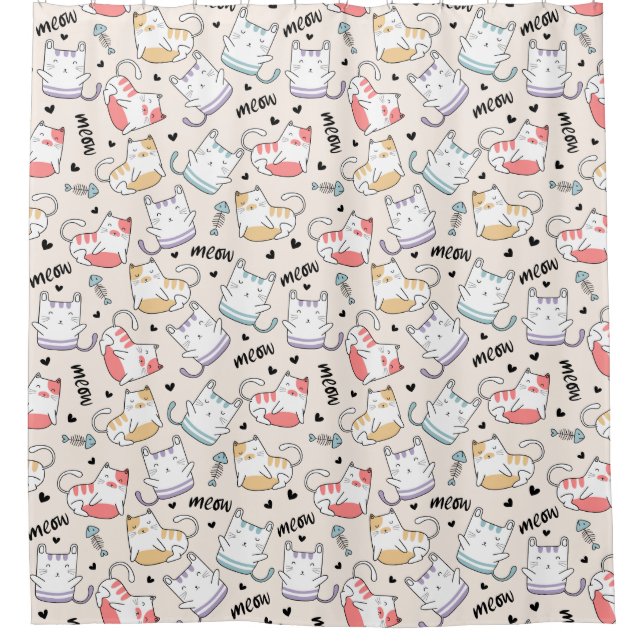 Adorable Cat Pattern Shower Curtain (Front)