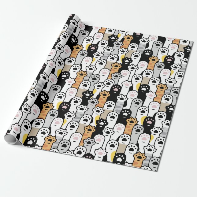 Adorable Cat Paws Wrapping Paper (Unrolled)