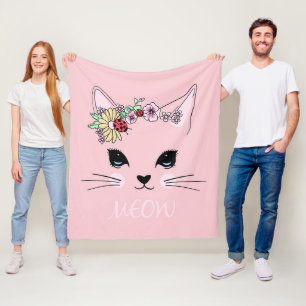 Adorable Cat Pink Cute Meow Cat Blanket