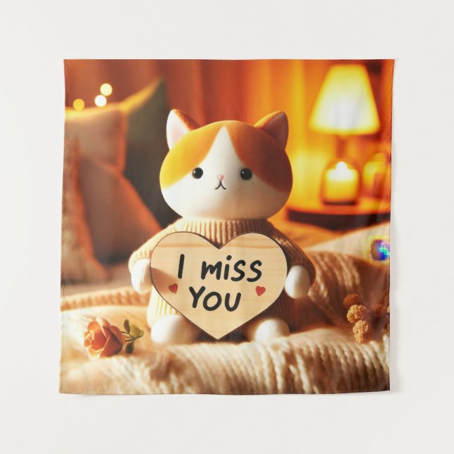 Adorable Cat Plush with Heartfelt Message Tapestry (Front)