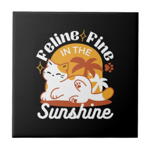 Adorable Cat Relaxing in the Sunshine – Summer Pet Ceramic Tile