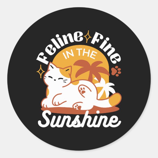 Adorable Cat Relaxing in the Sunshine – Summer Pet Classic Round Sticker (Front)