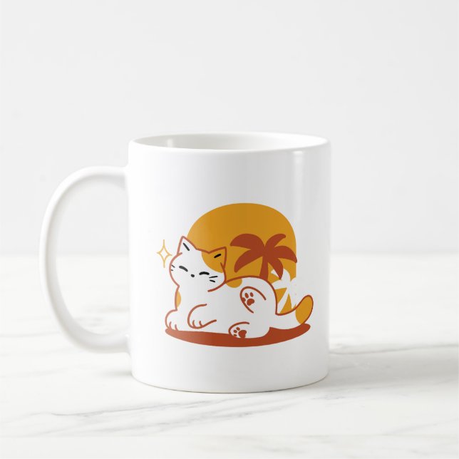 Adorable Cat Relaxing in the Sunshine – Summer Pet Coffee Mug (Left)