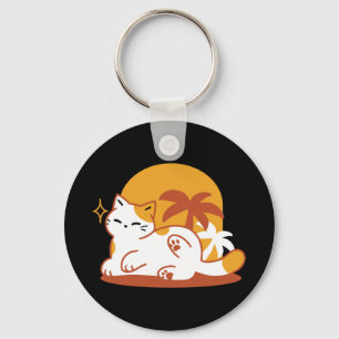 Adorable Cat Relaxing in the Sunshine – Summer Pet Key Ring