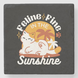 Adorable Cat Relaxing in the Sunshine – Summer Pet Stone Coaster