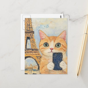 Adorable Cat Taking a Selfie in Paris Postcard