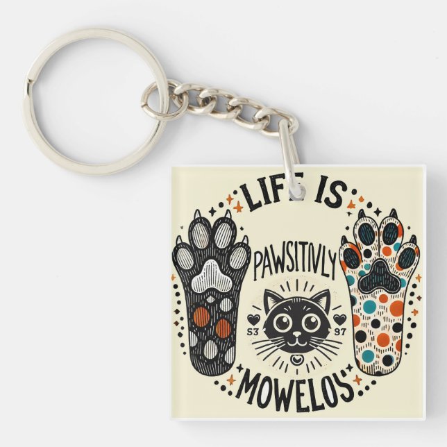 Adorable Cat-Themed Illustration Key Ring (Front)