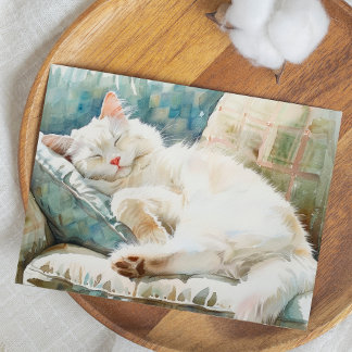 ADORABLE CAT WATERCOLOR ILLUSTRATION POSTCARD