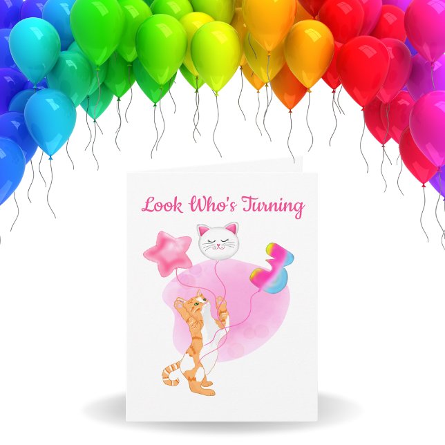 Adorable Cat with 3rd Birthday Balloons Card (Creator Uploaded)