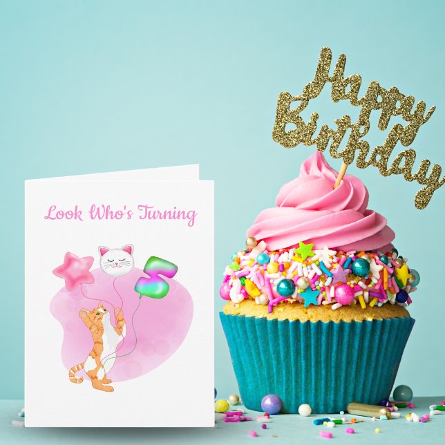 Adorable Cat With 5th Birthday Balloons Card (Creator Uploaded)