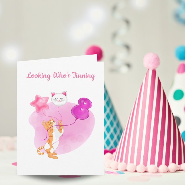 Adorable Cat With 8th Birthday Balloons Card (Creator Uploaded)