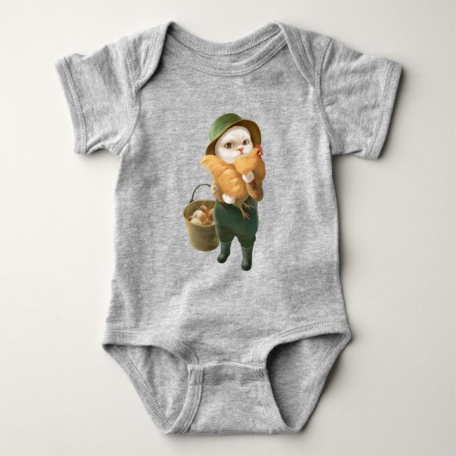 Adorable Cat with Hen on Farm Baby Bodysuit (Front)