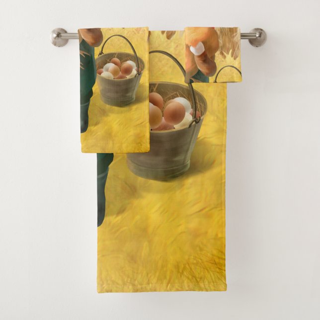 Adorable Cat with Hen on Farm Bath Towel Set (Insitu)