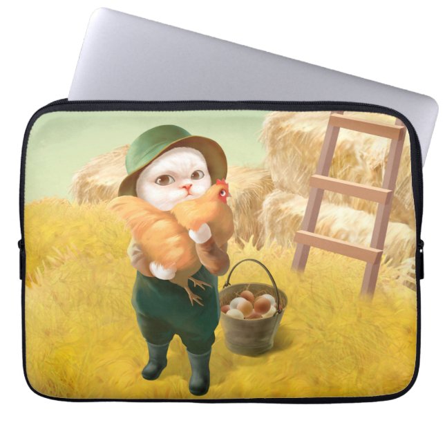 Adorable Cat with Hen on Farm Laptop Sleeve (Front)