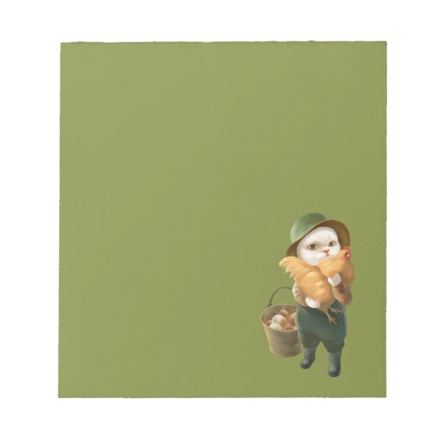 Adorable Cat with Hen on Farm Notepad (Front)
