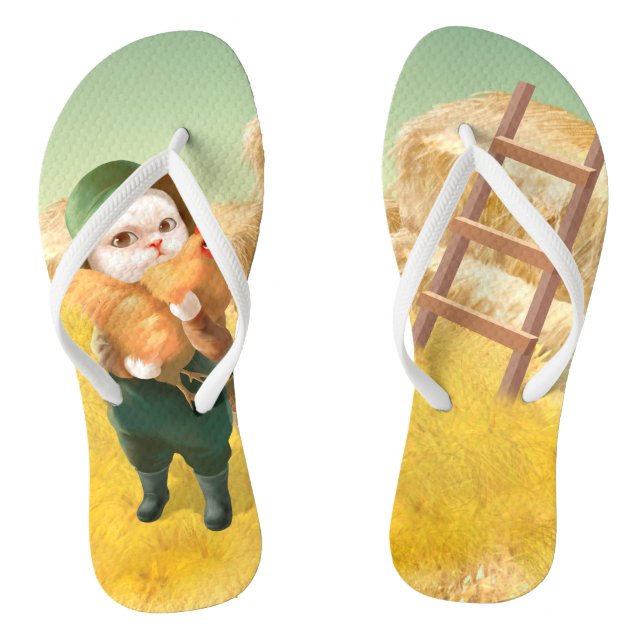 Adorable Cat with Hen on Farm Thongs (Footbed)
