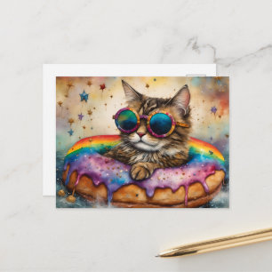 Adorable Cat With on Doughnut Floatation Device Postcard