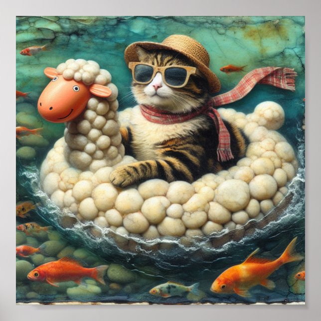 Adorable Cat With on Sheep Floatie Poster (Front)