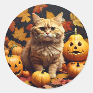 Adorable Cat with Pumpkins Sticker