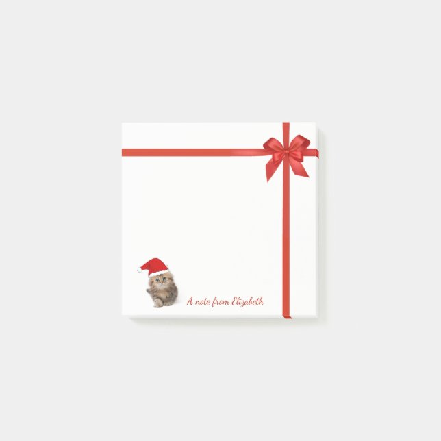 Adorable Cat With Santa Hat,Red Bow-Personalised Post-it Notes (Front)