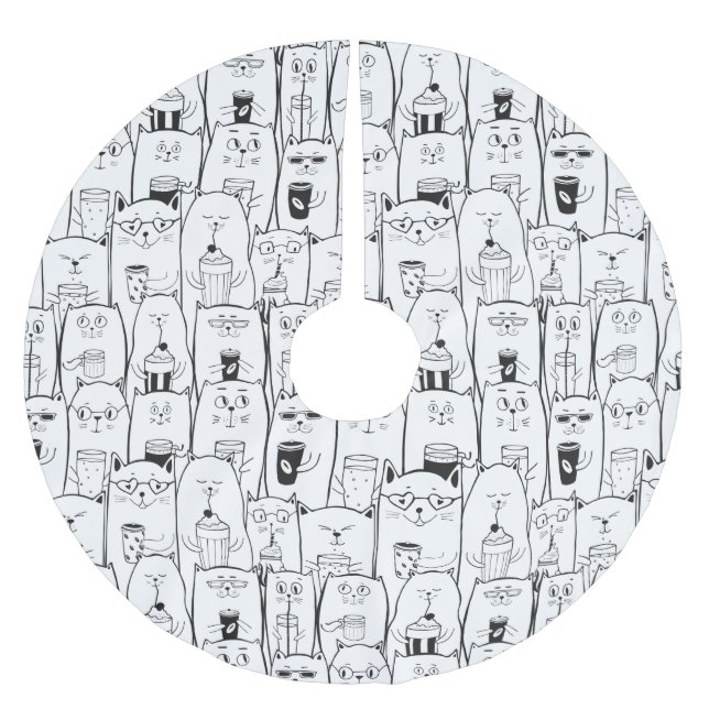 Adorable cats brushed polyester tree skirt (Front)