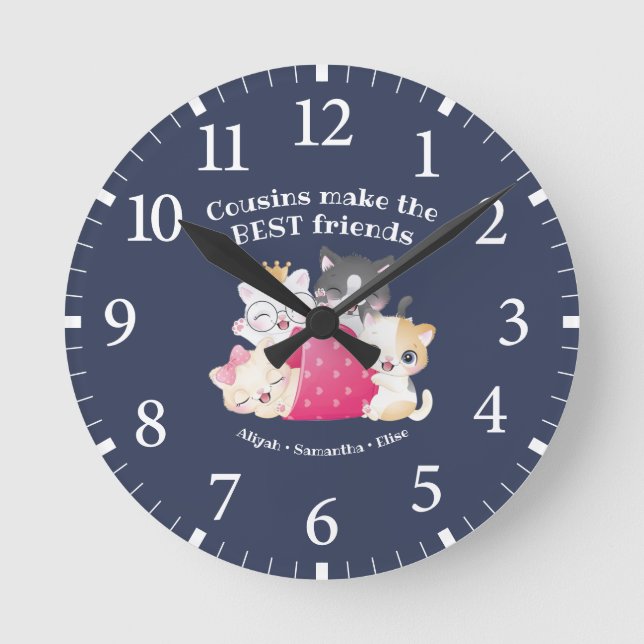 Adorable Cats Cousins Make the Best Friends Custom Round Clock (Front)