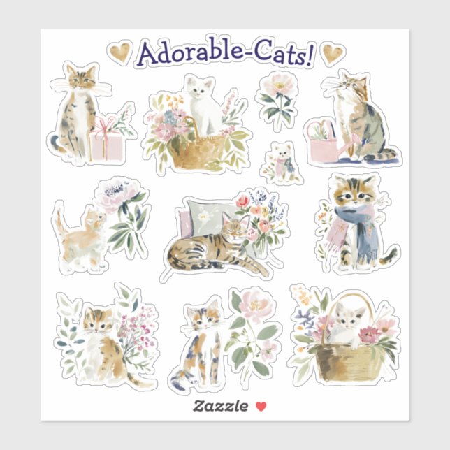 Adorable Cats! Custom-Cut Vinyl Sticker (Sheet)