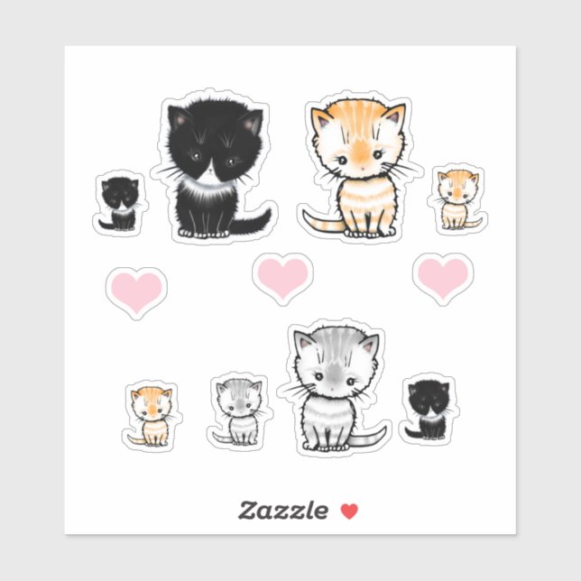 Adorable Cats Kittens Tuxedo, Orange Tabby, Grey (Sheet)
