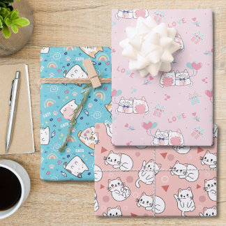Adorable Cats Love Collection Wrapping Paper Sheet