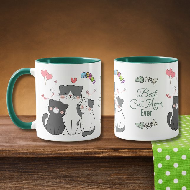 Adorable Cats Meow with Hearts Best Cat Mum Ever Mug (Creator Uploaded)