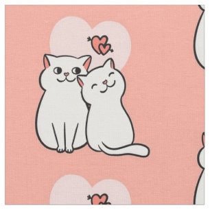 Adorable Cats on Pink Background Fabric