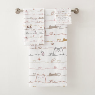 Adorable Cats Peeking Over Hearts Bath Towel Set