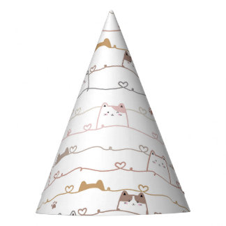 Adorable Cats Peeking Over Hearts  Party Hat