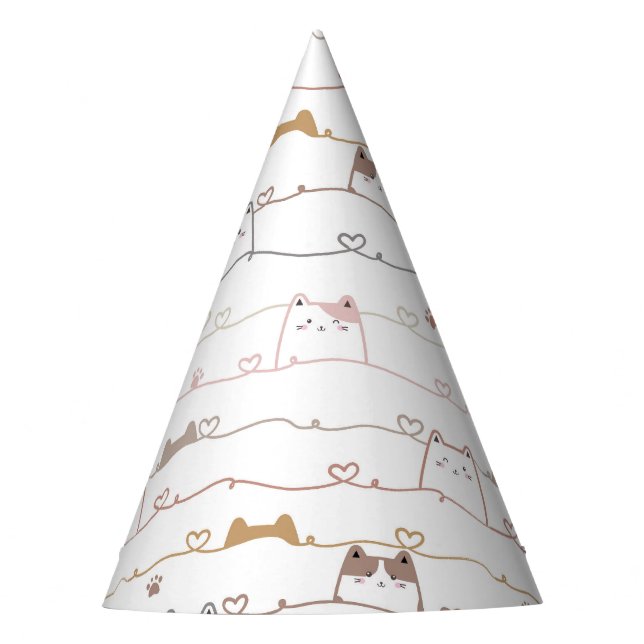Adorable Cats Peeking Over Hearts  Party Hat (Front)
