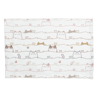 Adorable Cats Peeking Over Hearts  Pillowcase