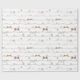 Adorable Cats Peeking Over Hearts  Wrapping Paper