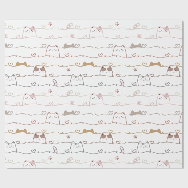 Adorable Cats Peeking Over Hearts  Wrapping Paper (Flat)