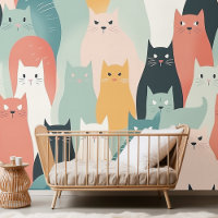 Adorable Cats Playing Neutral Pastel Pattern
