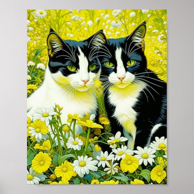 Adorable Cats sitting in a field of Daisies  Poster (Front)
