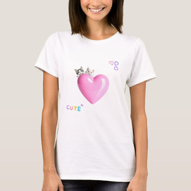 Adorable cats sitting on your heart ♡ T-Shirt (Front)