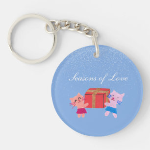 Adorable Cats with Gift Winter Blue Photo Keepsake Key Ring
