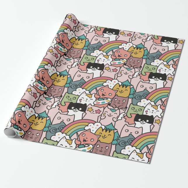 Adorable Cats Wrapping Paper (Unrolled)