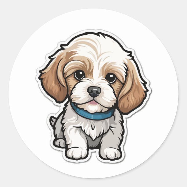Adorable Cavachon Puppy Sticker: Cute Mixed Breed Classic Round Sticker (Front)