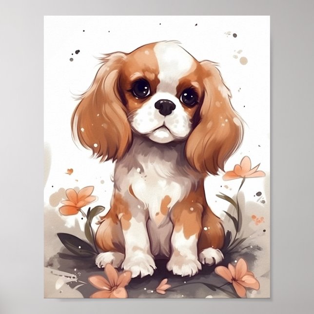 Adorable Cavalier King Charles Spaniel Cute Dog Poster (Front)