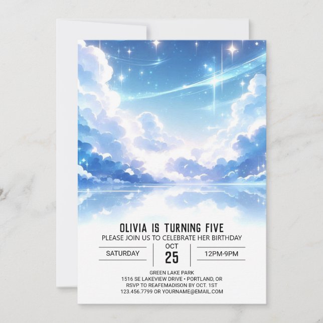 Adorable Celestial Digital Birthday Invitation (Front)