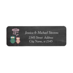 Adorable chalkboard cute owl love couple return address label