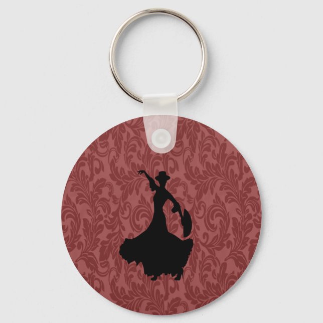 Adorable cheerful damask flamenco dancer key ring (Front)