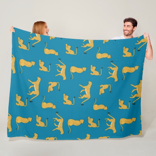 Adorable Cheetah tiger pattern blue fleece blanket (In Situ)