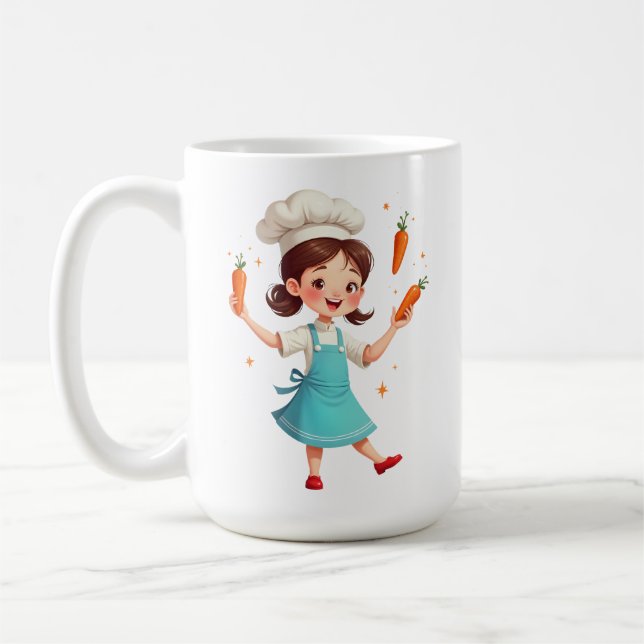 Adorable Chef Girl Mug with Carrots Design (Left)